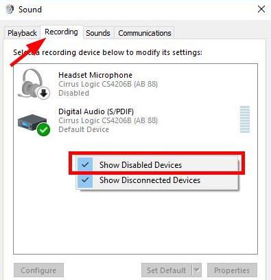 Show Disabled Devices option
